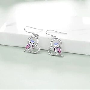 Cute Silvery Owl Jewelry Gifts, Heart-shaped Drop Dangle Earrings For Girls